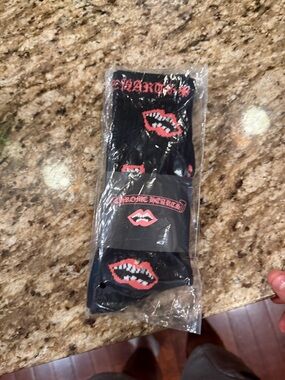 Chrome Hearts Black Socks with Red Lip Graphic